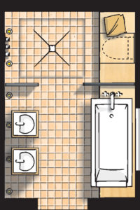 Badideen Grundriss Badezimmer mit Walk-In-Dusche und Badewanne