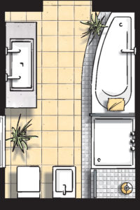 Badideen Grundriss Badezimmer mit Dusche und Raumsparbadewanne