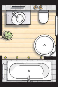 Badideen Grundriss Badezimmer mit Badewanne und Runddusche