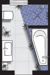Badideen Grundriss Badezimmer mit Walk-In-Dusche und Eck-Badewanne
