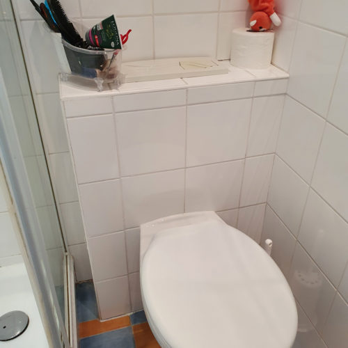 WC eines alten Duschbads in Flottbek vor der Badsanierung durch Bäder Dunkelmann.