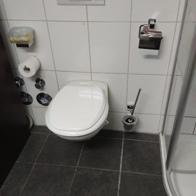 WC-Bereich eines alten 6qm großen Duschbads in Lokstedt vor der Badsanierung.