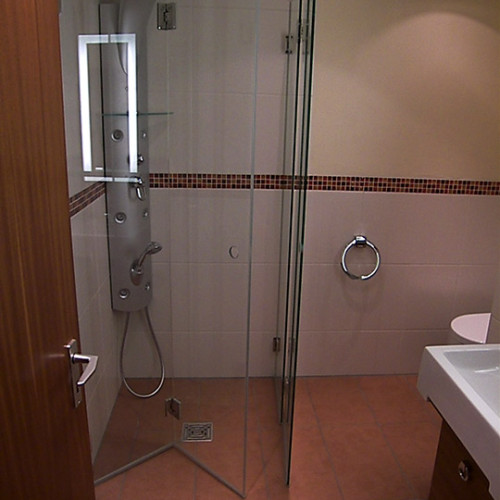 moderne Duschabtrennung im Designer Bad aus Langhorn