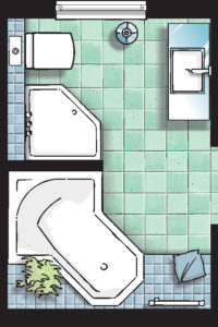 Badideen Grundriss Bad mit Badewanne und Dusche