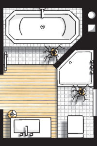Badideen Grundriss Badezimmer mit Badewanne und 5-Eck-Dusche