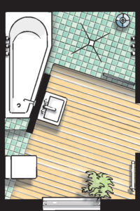 Badideen Grundriss Badezimmer mit Walk-In-Dusche und Raumsparbadewanne