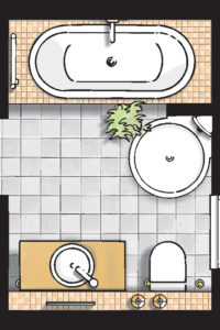 Badideen Grundriss Badezimmer mit runder Dusche und Badewanne