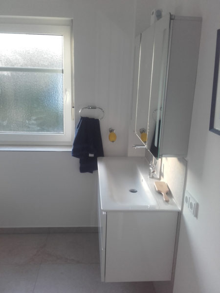 Modernes 5,6 qm Duschbad mit großformatigen Fliesen in Seevetal (Bad